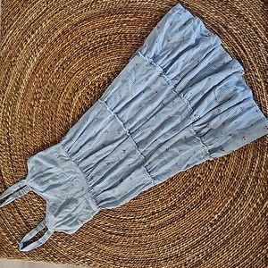 Junior's Size M Midi Sundress Blue & White Checks with Red Cherries Print